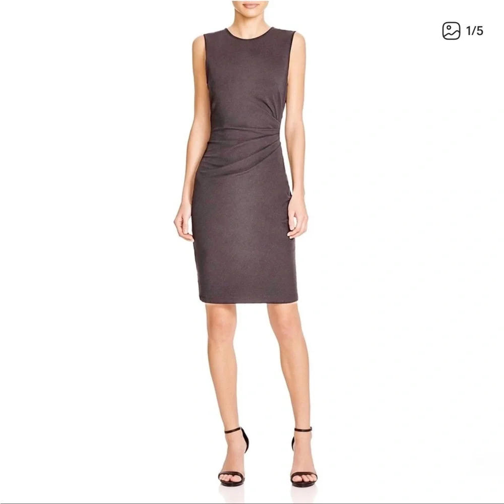 THEORY Light Gray Ruched Jarianna Wool Dress - Picture 2 of 10